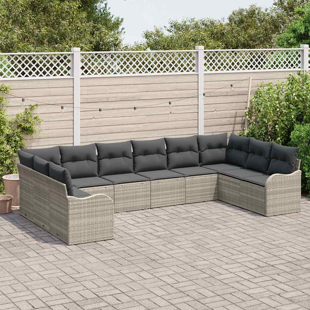 Garten-Sofa-Set mit Kissen 10 pcs Hellgrau Poly Rattan