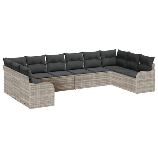 Garten-Sofa-Set mit Kissen 10 pcs Hellgrau Poly Rattan