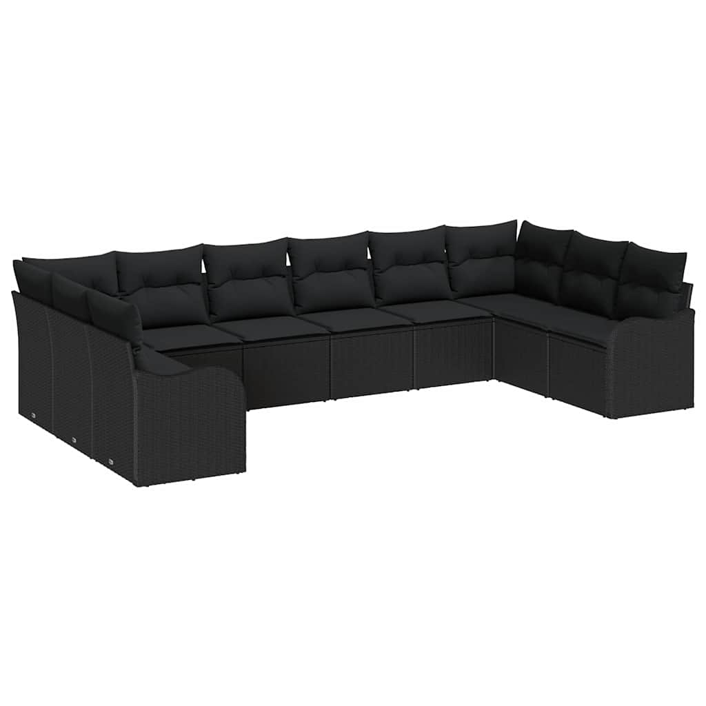 Garten-Sofa-Set mit Kissen 10 pcs Schwarz Poly Rattan