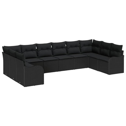 Garten-Sofa-Set mit Kissen 10 pcs Schwarz Poly Rattan
