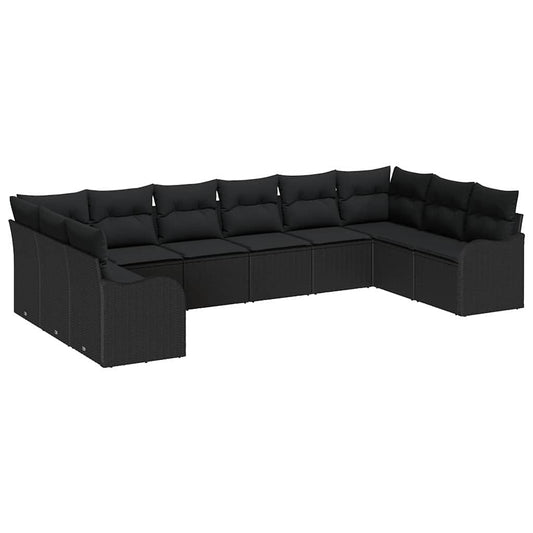 Garten-Sofa-Set mit Kissen 10 pcs Schwarz Poly Rattan