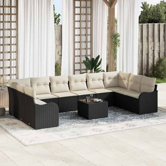 Garten-Sofa-Set mit Kissen 11 pcs Schwarz Poly Rattan