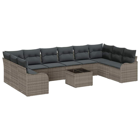 Garten-Sofa-Set mit Kissen 11 pcs Grau Poly Rattan