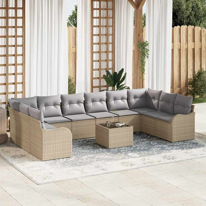 Garten-Sofa-Set mit Kissen 11 pcs Beige Poly Rattan