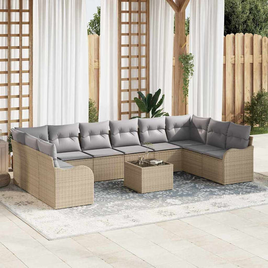 Garten-Sofa-Set mit Kissen 11 pcs Beige Poly Rattan