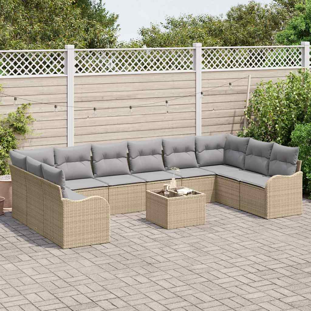 Garten-Sofa-Set mit Kissen 11 pcs Beige Poly Rattan