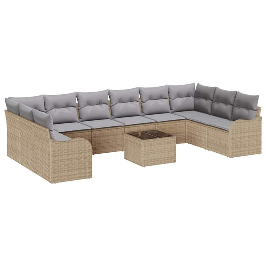 Garten-Sofa-Set mit Kissen 11 pcs Beige Poly Rattan