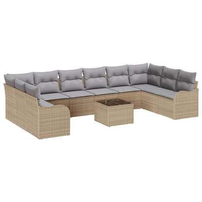 Garten-Sofa-Set mit Kissen 11 pcs Beige Poly Rattan