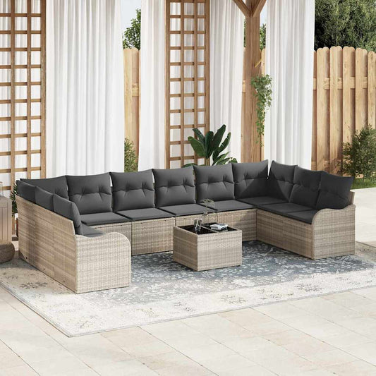 Garten-Sofa-Set mit Kissen 11 pcs Hellgrau Poly Rattan