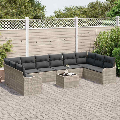 Garten-Sofa-Set mit Kissen 11 pcs Hellgrau Poly Rattan