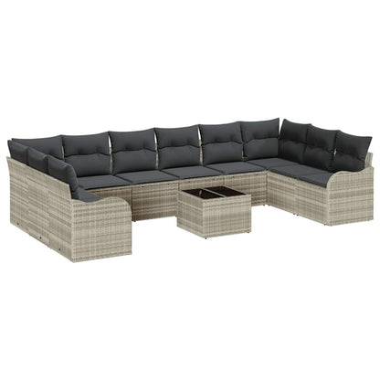 Garten-Sofa-Set mit Kissen 11 pcs Hellgrau Poly Rattan