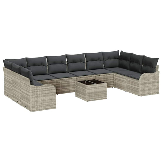 Garten-Sofa-Set mit Kissen 11 pcs Hellgrau Poly Rattan