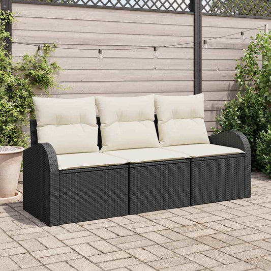 Garten-Sofa-Set mit Kissen 3 pcs Schwarz Poly Rattan