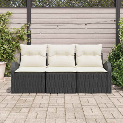 Garten-Sofa-Set mit Kissen 3 pcs Schwarz Poly Rattan