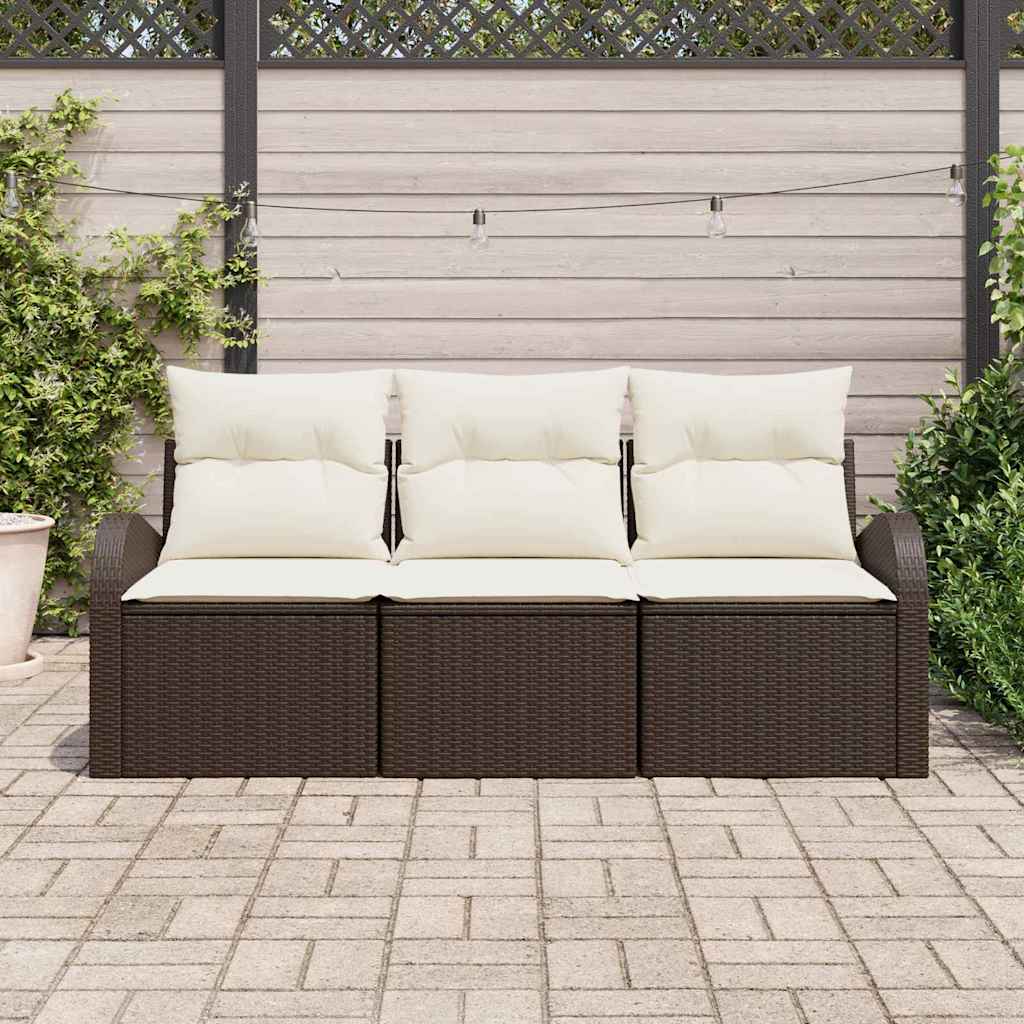 Garten-Sofa-Set mit Kissen 3 pcs Braun Poly Rattan