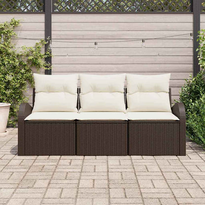 Garten-Sofa-Set mit Kissen 3 pcs Braun Poly Rattan