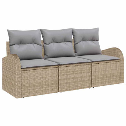 Garten-Sofa-Set mit Kissen 3 pcs Beige Poly Rattan