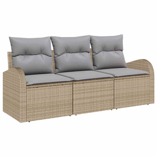 Garten-Sofa-Set mit Kissen 3 pcs Beige Poly Rattan