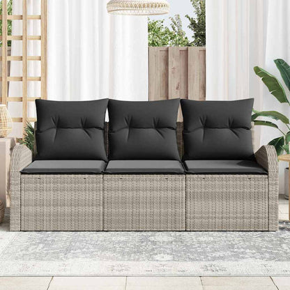 Garten-Sofa-Set mit Kissen 3 pcs Hellgrau Poly Rattan