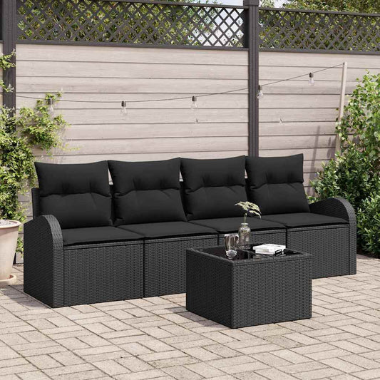 Garten-Sofa-Set 5 pcs Schwarz 55 x 55 x 37 cm Poly Rattan