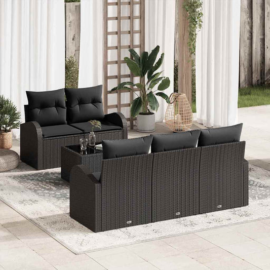 Garten-Sofa-Set 6 pcs Schwarz 55 x 55 x 37 cm Poly Rattan