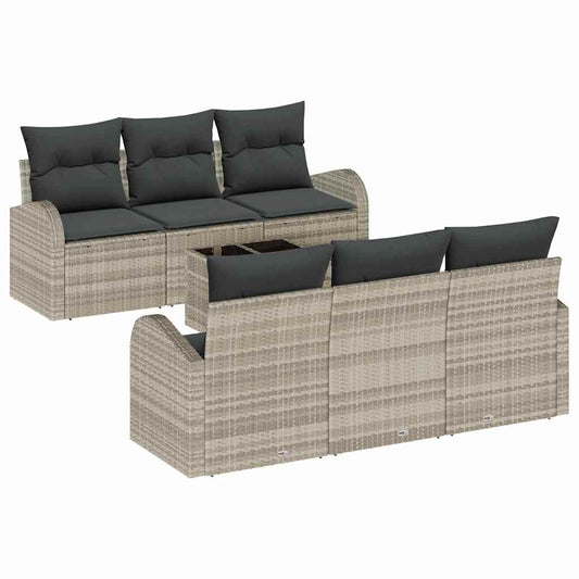 Garten-Sofa-Set 7 pcs Hellgrau 55 x 55 x 37 cm Poly Rattan