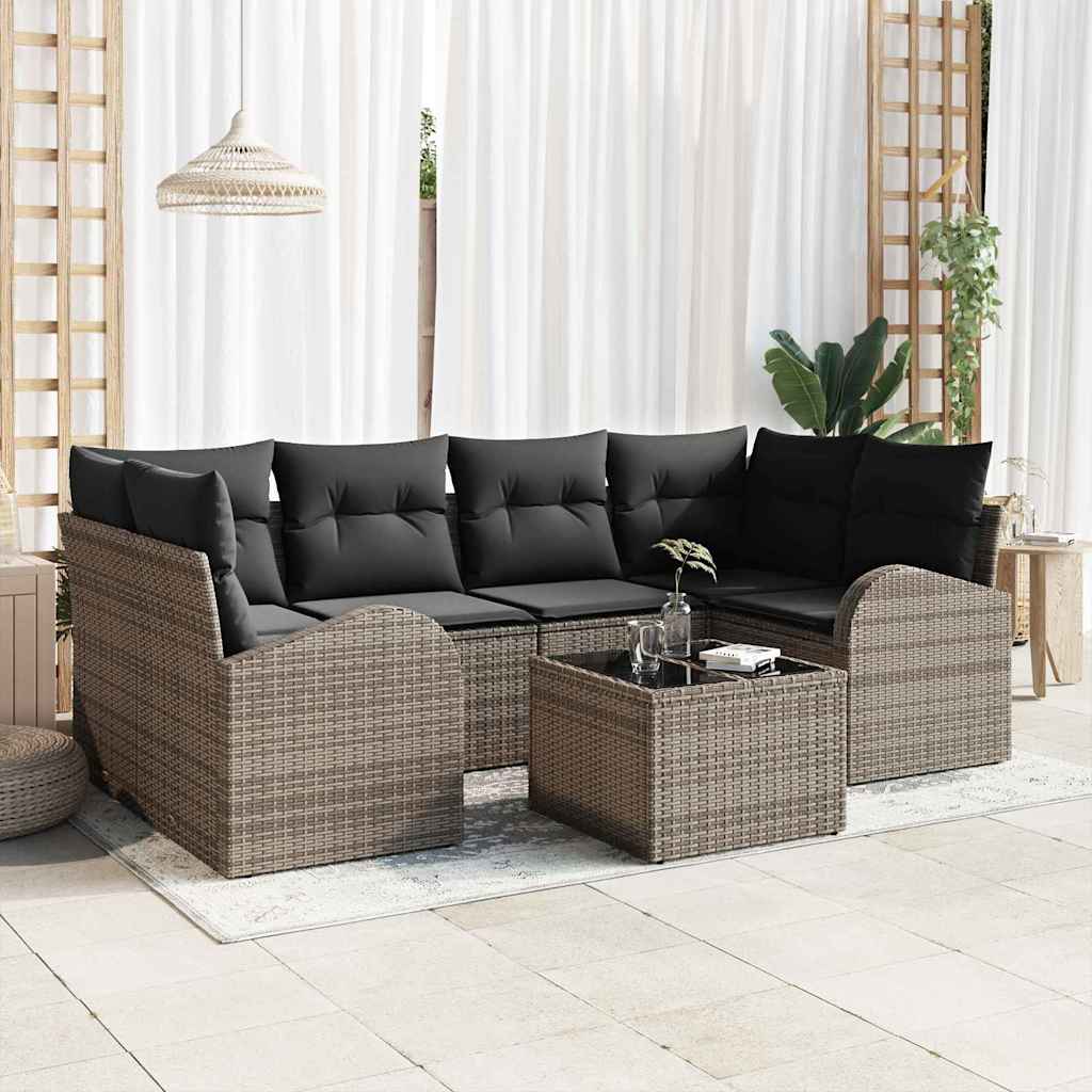 Garten-Sofa-Set 7 pcs Grau 55 x 55 x 37 cm Poly Rattan