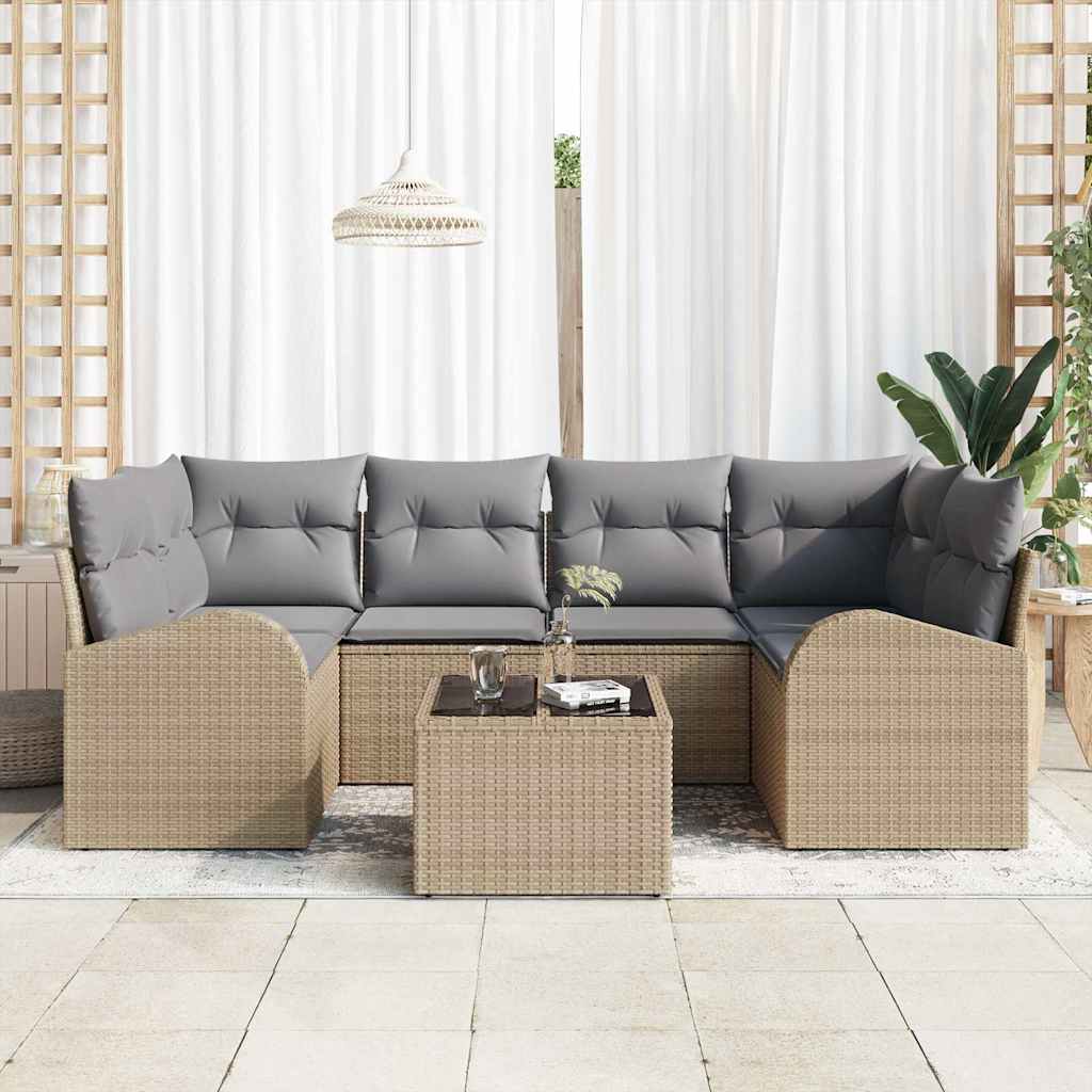 Garten-Sofa-Set 7 pcs Beige 55 x 55 x 37 cm Poly Rattan
