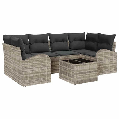 Garten-Sofa-Set 7 pcs Hellgrau 55 x 55 x 37 cm Poly Rattan