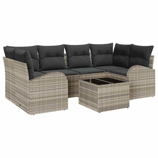 Garten-Sofa-Set 7 pcs Hellgrau 55 x 55 x 37 cm Poly Rattan