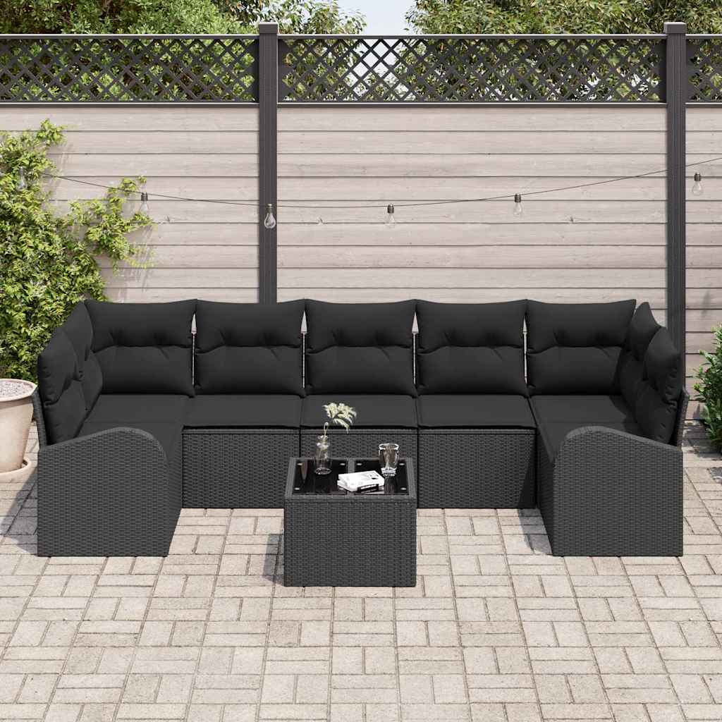 Garten-Sofa-Set 8 pcs Schwarz 55 x 55 x 37 cm Poly-Rattan