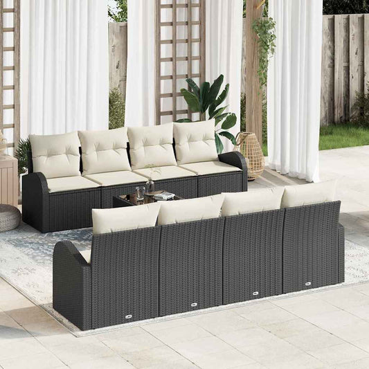 Garten-Sofa-Set 7 pcs Schwarz und Beige 55 x 55 x 37 cm