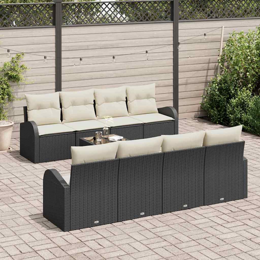 Garten-Sofa-Set 7 pcs Schwarz und Beige 55 x 55 x 37 cm
