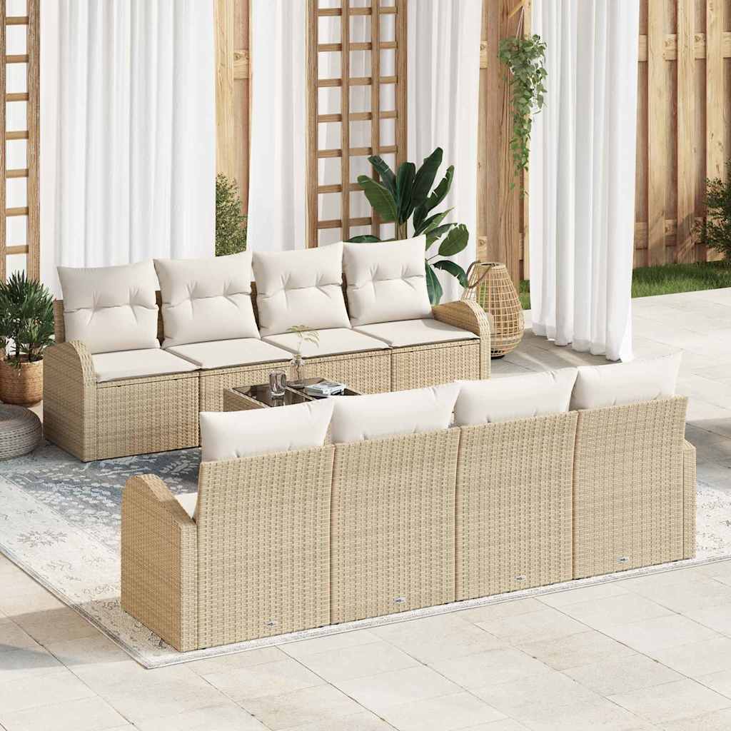 Garten-Sofa-Set 7 pcs Beige und Weiß 55 x 55 x 37 cm