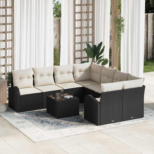 Garten-Sofa-Set 9 pcs Schwarz 55 x 55 x 37 cm Poly-Rattan