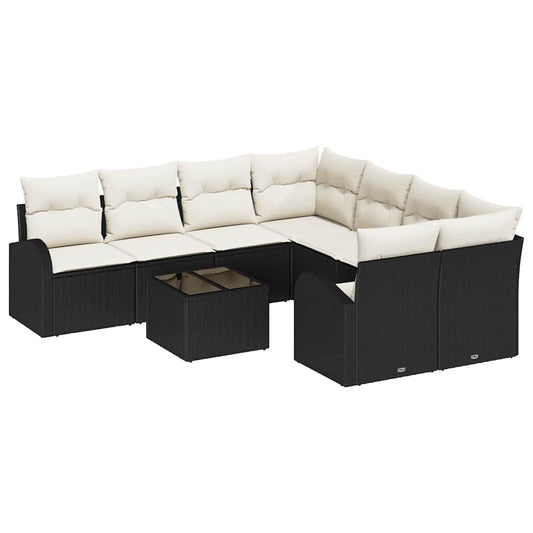 Garten-Sofa-Set 9 pcs Schwarz 55 x 55 x 37 cm Poly-Rattan