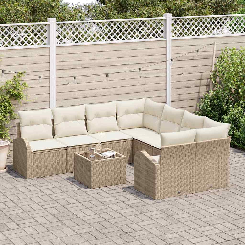 Garten-Sofa-Set 9 pcs Beige 55 x 55 x 37 cm Poly-Rattan