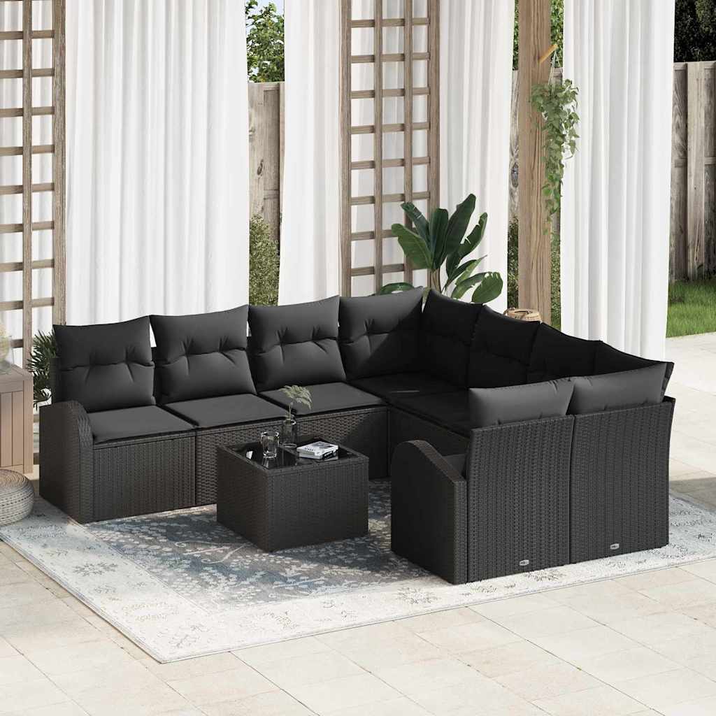 Garten-Sofa-Set 9 pcs Schwarz 55 x 55 x 37 cm Poly-Rattan