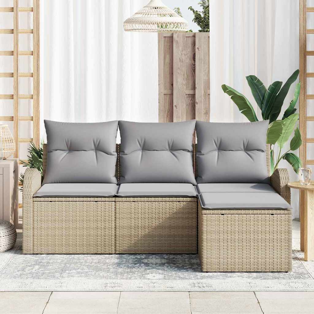 Garten-Sofa-Set mit Kissen 4 pcs Beige Poly Rattan