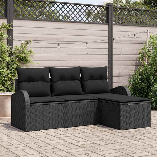 Gartensofa-set Schwarz Poly-Rattan