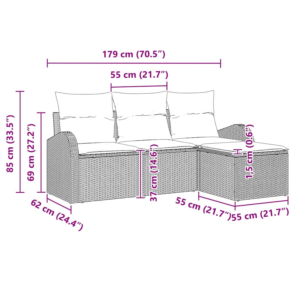 Gartensofa-set Schwarz Poly-Rattan