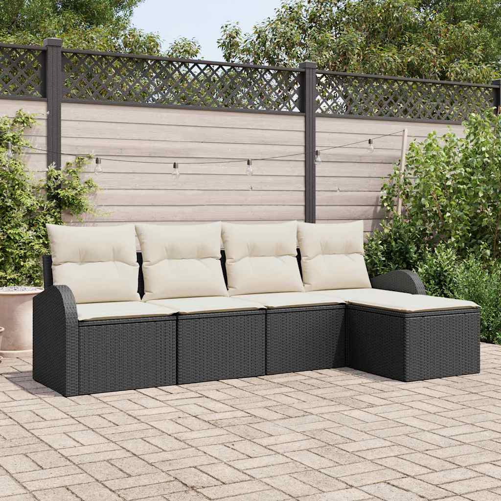 Garten-Sofa-Set mit Kissen 5 pcs Schwarz Poly Rattan