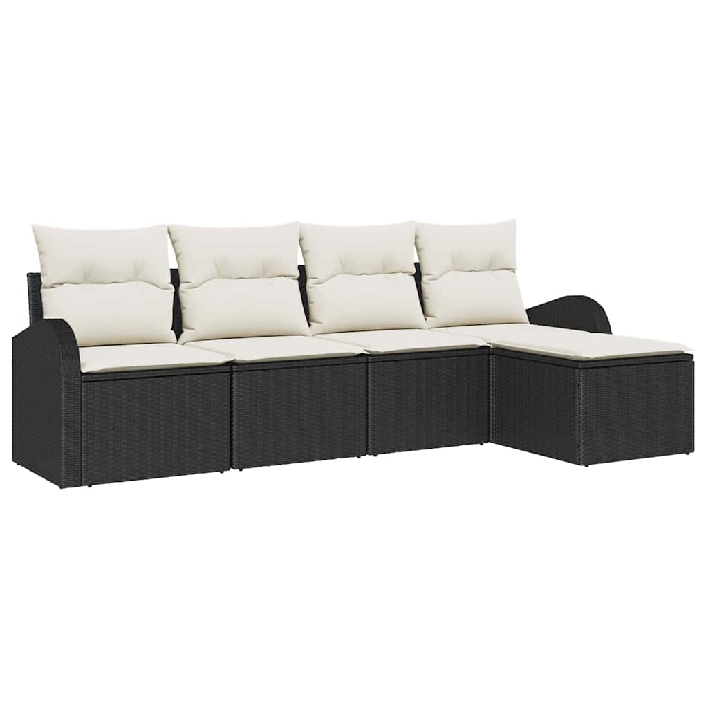 Garten-Sofa-Set mit Kissen 5 pcs Schwarz Poly Rattan