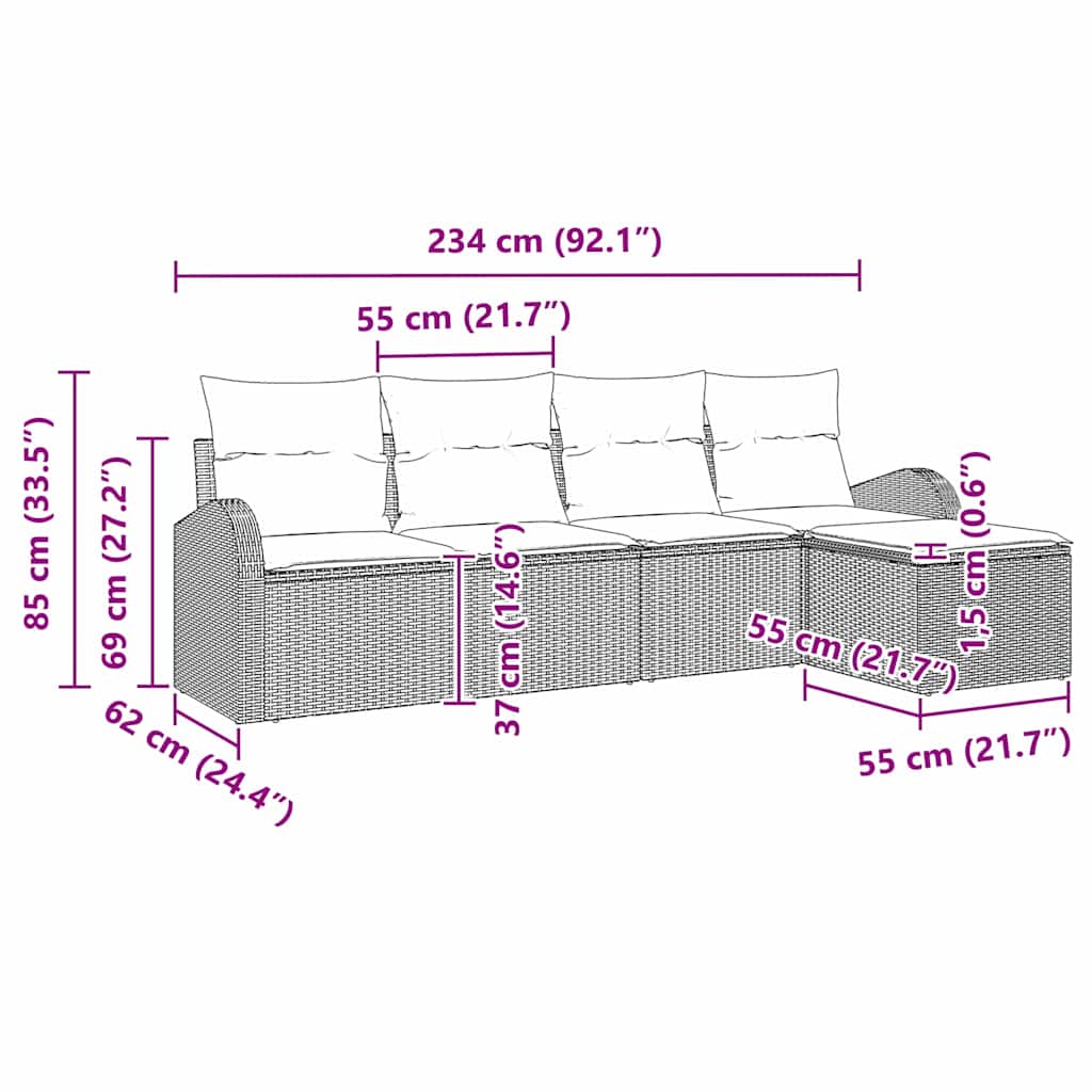 Garten-Sofa-Set mit Kissen 5 pcs Braun Poly Rattan