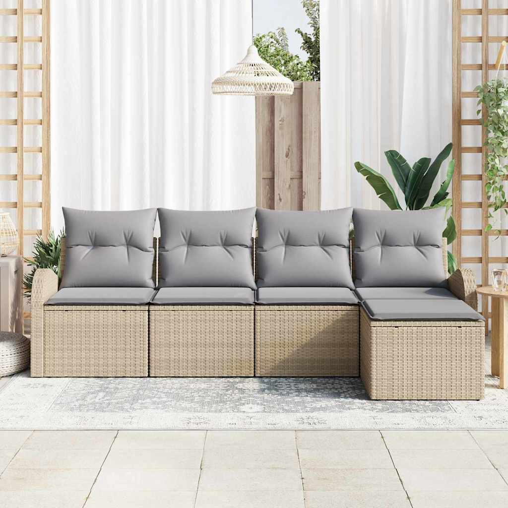Garten-Sofa-Set mit Kissen 5 pcs Beige Poly Rattan