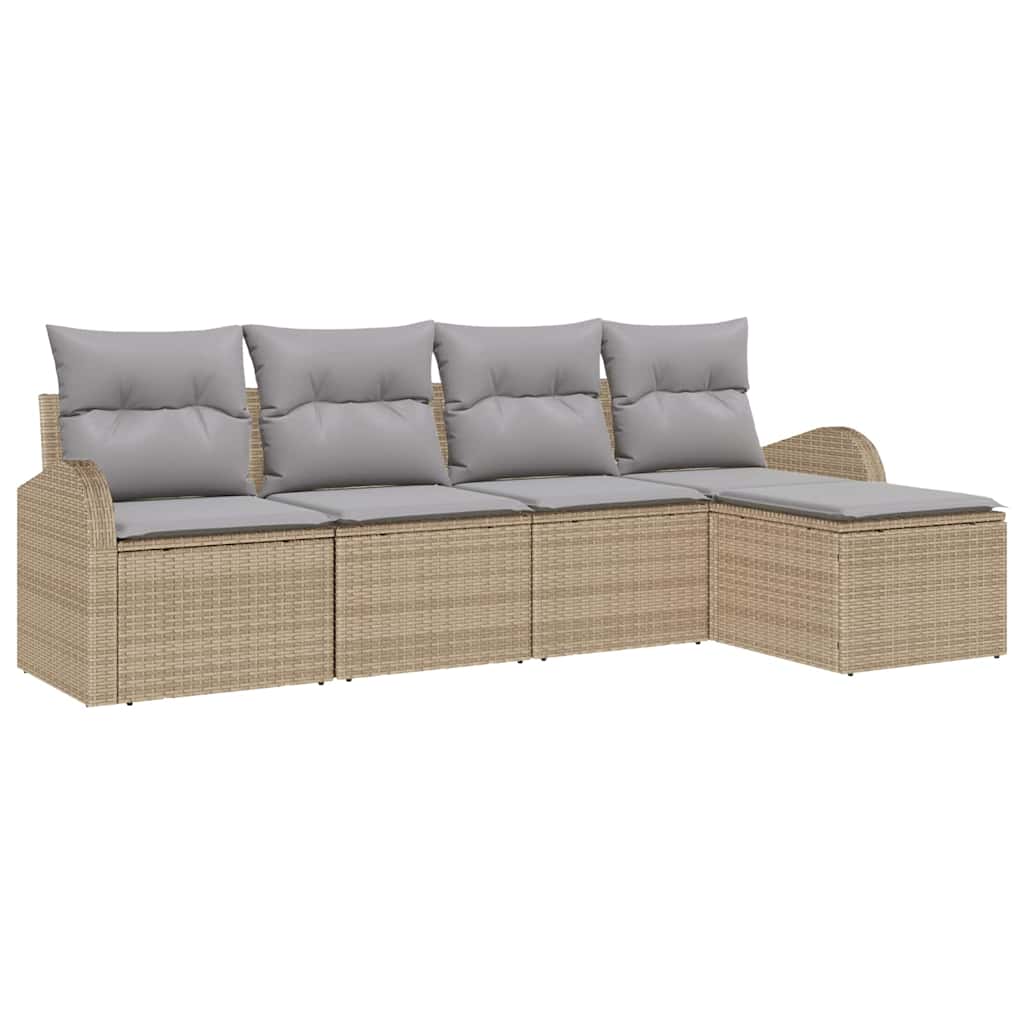 Garten-Sofa-Set mit Kissen 5 pcs Beige Poly Rattan