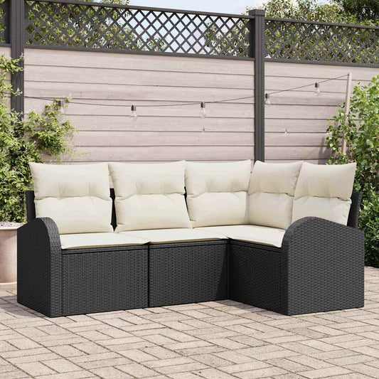 Garten-Sofa-Set mit Kissen 4 pcs Schwarz Poly Rattan