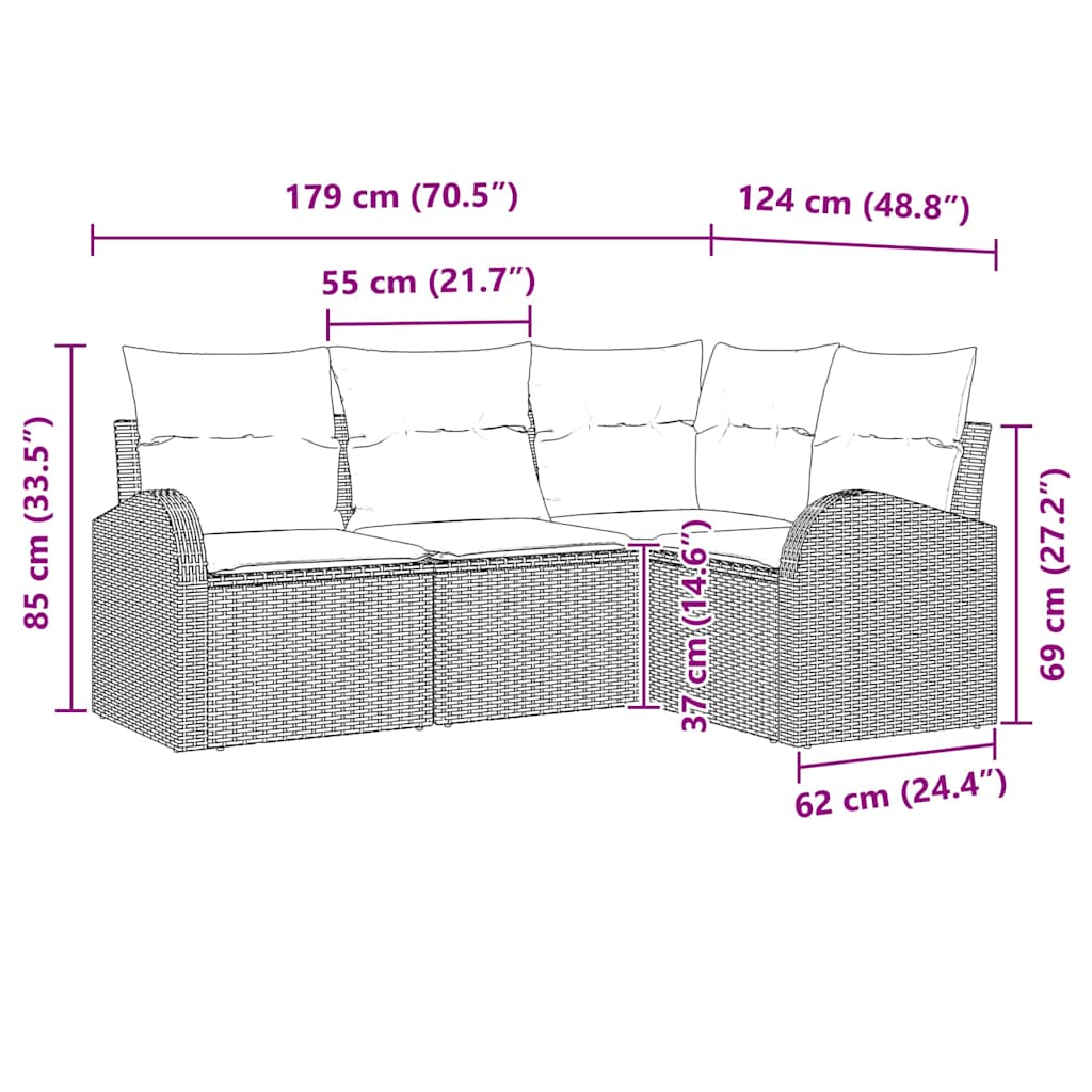 Garten-Sofa-Set mit Kissen 4 pcs Braun Poly Rattan