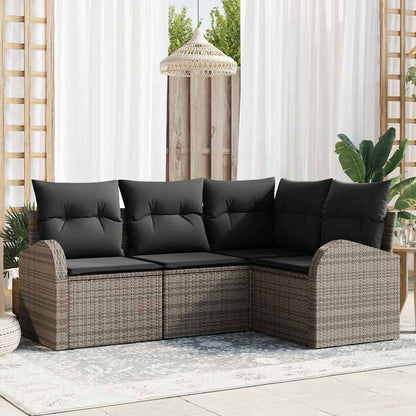 Garten-Sofa-Set mit Kissen 4 pcs Grau Poly Rattan