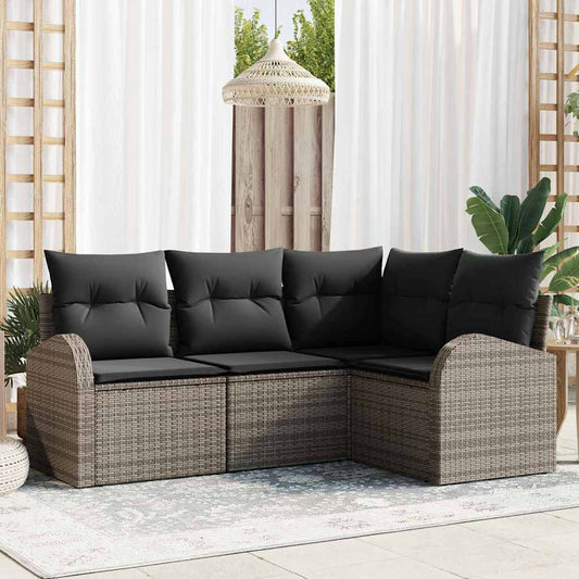 Garten-Sofa-Set mit Kissen 4 pcs Grau Poly Rattan